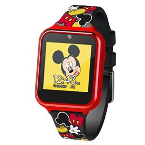 Accutime Kids Disney Mickey Mouse Red Black Educational Learning Touchscreen Smart Watch Toy for Boys, Girls, Toddlers – Selfie Cam, Learning Games, Alarm, Calculator, Pedometer (Model: MK4089AZ)