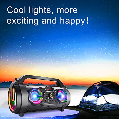 Bluetooth Speakers, 30W Portable Bluetooth Boombox with Subwoofer, FM Radio, RGB Colorful Lights, EQ, Stereo Sound, Booming Bass, 10H Playtime Wireless Outdoor Speaker for Home, Party, Camping, Travel | The Storepaperoomates Retail Market - Fast Affordable Shopping