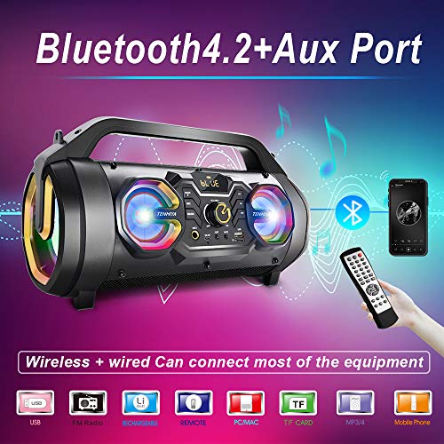 Bluetooth Speakers, 30W Portable Bluetooth Boombox with Subwoofer, FM Radio, RGB Colorful Lights, EQ, Stereo Sound, Booming Bass, 10H Playtime Wireless Outdoor Speaker for Home, Party, Camping, Travel | The Storepaperoomates Retail Market - Fast Affordable Shopping