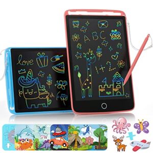 LCD Writing Tablet for Kids, 2 Pack 10 Inch Colorful Screen Drawing Tablet with Stylus & Magnets, Erasable Doodle Board Including Copy Card, Learning Educational Toy Gift for 3+ Years Old Girls Boys