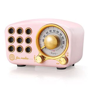 Retro Bluetooth Speaker, Vintage Radio-Greadio FM Radio with Old Fashioned Classic Style, Strong Bass Enhancement, Loud Volume, Bluetooth 5.0 Wireless Connection, TF Card and MP3 Player (Pink)