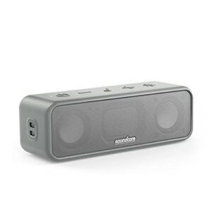Soundcore 3 by Anker, Bluetooth Speaker with Stereo Sound, Pure Titanium Diaphragm Drivers, PartyCast Technology, BassUp, 24H Playtime, IPX7 Waterproof, App, Custom EQ, Gray