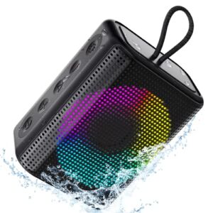 Outdoor Waterproof Bluetooth Speaker,LENRUE Wireless Portable Mini Shower Travel Speaker with Colorful RGB Lights, Enhanced Bass, Built-in Mic for Sports, Pool, Beach