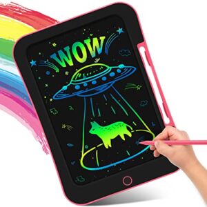 10.5 Inch LCD Writing Tablet with Eye-Protection Color Screen and Colorful Doodle Board. Erasable Reusable Drawing Tablet for Kids Creates Lines of Different thicknesses Based on How Hard You Push.
