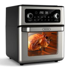 WETIE FO12B Air Fryer, 13 QT Air Fryer Oven, 1700W Toaster Oven Air Fryer Combo, Digital Screen & Visible Window, 11-in-1 Presets for Roast, Frier, Bake, Reheat and Dehydrate, Rotisserie Oven