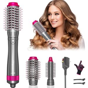 Hair Dryer Brush, Hot Air Comb, Hair Blower Volumizer with Negative Ion for Fast Drying Long Thick Straighten Wavy Hair (Grey+Pink)