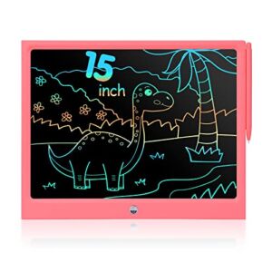 LCD Writing Tablet, Electronic Writing Drawing Colorful Screen Magnetic Doodle Board, EooCoo 15″ Handwriting Drawing Tablet Gifts for 3 4 5 6 7 Years Old Kids and Adults at Home, School, Office, Pink