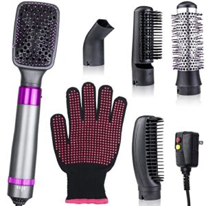 5 in 1 Hair Dryer Brush, Negative Ion Electric Hot Air Blow Dryer Brush Comb, Detachable and Interchangeable Hair Straightener Curly Hair Comb for All Hairstyle