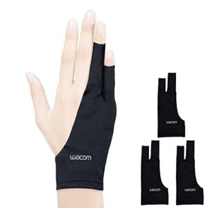 Wacom Drawing Glove, Two-Finger Artist Glove for Drawing Tablet Pen Display, 90% Recycled Material, eco-Friendly, one-Size (3 Pack)