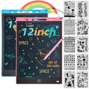 2 Packs LCD Writing Tablet 12 inch Doodle Board, Color Screen Drawing Tablet Writing Pad with 10 Pieces Painting Stencils , Learning Educational Toys for Over 3 Year Old Boys Girls