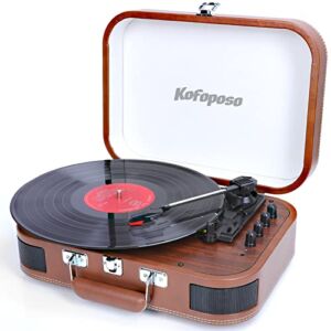Kofoposo Vinyl Record Player,Portable Suitcase Retro Record Players Bluetooth Turntable with Built-in Stereo Speakers,Support 3 Speed RCA Line Out AUX in