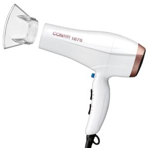 Conair 1875 Watt Double Ceramic Hair Dryer with Ionic Conditioning, White/Rose Gold, Full Size