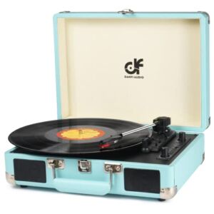 Bluetooth Portable Suitcase Record Player Vintage 3 Speed Belt-Driven USB Turntable with Stereo Speakers, Vinyl to MP3 Recording, RCA Line Out, AUX in & Headphone Jack, Teal