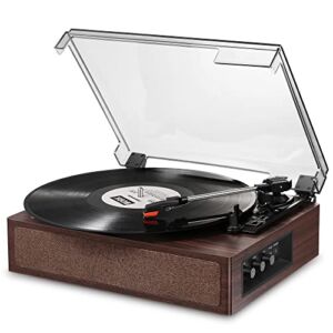 Donner Vinyl Record Player, Bluetooth Turntable for Vinyl Records with Built-in Speakers, 3-Speed, Treble & Bass Control, Belt Drive Vintage LP Phonograph Support Line-Output/Aux Input/Headphone Mode