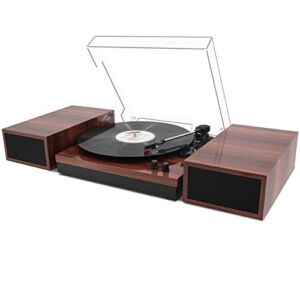 LP&No.1 Bluetooth Vinyl Record Player with External Speakers, 3-Speed Belt-Drive Turntable for Vinyl Albums with Auto Off and Bluetooth Input，Glossy Brown