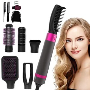 Hair Dryer Brush, 5 in 1 Hot Air Brush and Styler with Negative Ion, One Step Hair Blowout Volumizer for Straightening Curling Drying Combing Scalp Massage Styling, Hot Air Wrap Brush with Glove