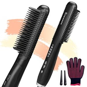 Electric Straightening Comb for Black Hair – Ceramic Hair Straightener Comb Brush Anti Scald, 20 Mins Auto-Off Hot Comb Hair Straightener Brush with 6 Temperature Settings for Salon Styling ( Black )