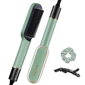 Hair Straightener Brush, COZYAGE 2-in-1 Hair Curler & Hair Straightener with Built-in Comb, 5 Temp Settings with Anti-Scald & 25 Seconds Fast Heating, Perfect Hair Styler for Salon Results at Home