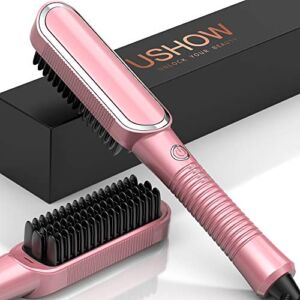 Hair Straightener Brush, Hot Comb Brush, Professional Ceramic Ionic Hot Air Brush Straightener for Women, Anti-Scald,Fast-Heat-up for Home, Travel and Salon