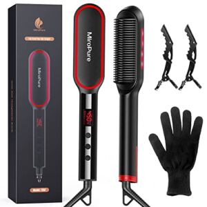Hair Straightener Comb, Hair Straightener Brush, Anion Straightening Brush w/LED, 13 Settings 210℉-450℉ Fast Even Heating Dual Voltage Far Infrared, Women Gift