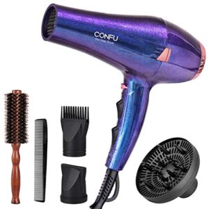 CONFU 2200W Professional Hair Dryer, Compact Blow dryer, Negative ionic Hair Dryer With Diffuser And Concentrator, For Quick Drying, ETL Certified, Purple