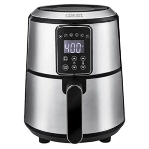 Crux 3QT Digital Air Fryer, Faster Pre-Heat, No-Oil Frying, Fast Healthy Evenly Cooked Meal Every Time, Dishwasher Safe Non Stick Pan and Crisping Tray for Easy Clean Up, Stainless Steel
