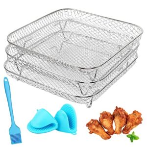8 inch Air Fryer Rack for Instant Vortex Air Fryer, Philips,COSORI Air Fryer, Stackable Square Rack,Stainless Steel Multi-Layer Dehydrator Air Flow Rack,Air Fryer Accessories