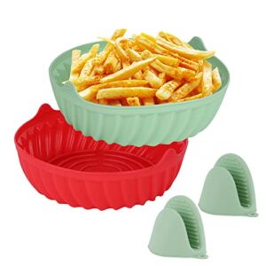 8.6 Inch Air Fryer Silicone Liners, 2-Pack Silicone Air Fryer Basket for Oven with 2 Heat-proof Gloves, Upgraded Air Fryer Liners Reusable for 5 QT or Bigger Pot, Keep Air Fryer Clean, No Smoke