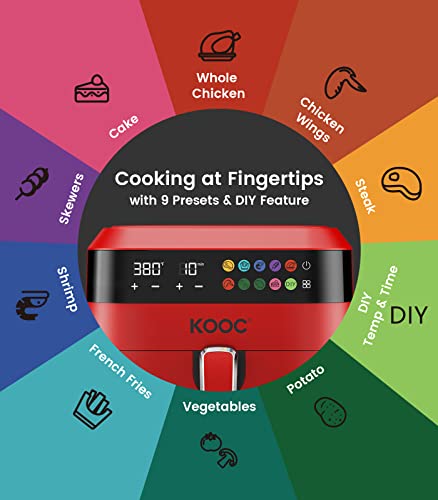 KOOC XL Large Air Fryer, 6.5 Quart Electric Air Fryer Oven, Free Cheat Sheet for Quick Reference, 1700W, LED Touch Digital Screen, 10 in 1, Customized Temp/Time, Nonstick Basket, Red | The Storepaperoomates Retail Market - Fast Affordable Shopping