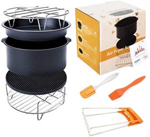 Deep Fryers Universal Air Fryer Accessories Including Cake Barrel,Baking Dish Pan,Grill,Pot Pad, Pot Rack with Silicone Mat by Bellagione (7 inch 8 PCS)