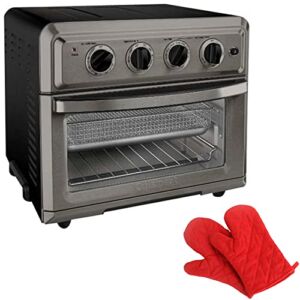 Cuisinart TOA-60BKS Convection Toaster Oven Air Fryer with Light, Black Stainless Bundle with Deco Chef Pair of Red Heat Resistant Oven Mitt