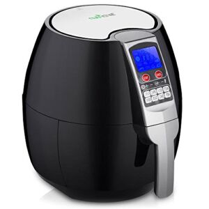 NutriChef Hot Air Fryer Oven – w/Digital Display, Electric Big 3.7 Qt Capacity Stainless Steel Kitchen Oilless Convection Power Multi Cooker w/Basket Pan – Use for Baking, Grill – (Black), One Size