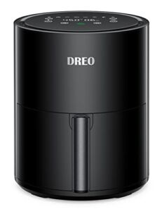 Dreo Air Fryer – 100℉ to 450℉, 4 Quart Hot Oven Cooker with 50 Recipes, 9 Cooking Functions on Easy Touch Screen, Preheat, Shake Reminder, 9-in-1 Digital Airfryer, Black, 4L (DR-KAF002)