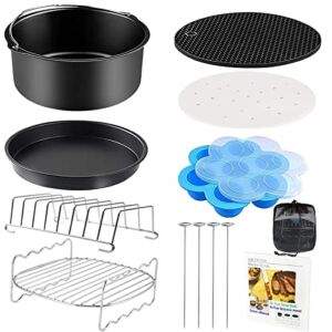 YINGRACE Universal Air Fryer Accessories 8 Inch, 12PCS Nonstick Coating BPA-free Air Fryering Accesory Compatible with COSORI, Ninja, Ultrean, Chefman, GoWISE 4.5QT-5.8QT Deep Basket Airfryer