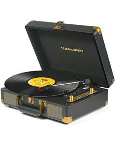 Vinyl Record Player Vintage 3-Speed Bluetooth Portable Suitcase Record Player with Built-in Speakers USB Recording RCA Audio Out AUX in Headphone Jack Belt-Driven Retro Turntable Black