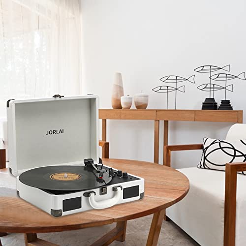 JORLAI Vintage Turntable Record Player 33 45 78RPM Portable Suitcase Bluetooth PC Recoding Vinyl Player Rechargeable Battery Stereo Speakers Headphone,White | The Storepaperoomates Retail Market - Fast Affordable Shopping