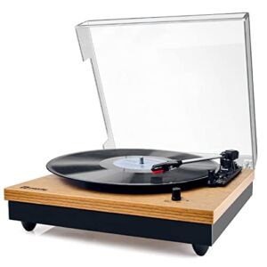 Record Player, Popsky Vintage Turntable 3-Speed Bluetooth Record Player with Speaker, Portable LP Vinyl Player, RCA Jack, Natural Wood