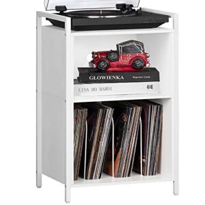 Turntable Stand, Record Player Stand, 3-Shelf White Vinyl Record Holder with Storage, Vintage Record Stand Holds Up to 180 Albums, Record Table with Handle for Living Room, Bedroom, Office