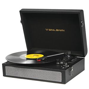 Bluetooth Record Player with Speakers, USB MP3 Recording, 3 Speed Suitcase Vinyl Record Player with RCA/AUX/Headphone Jack, Includes Extra Replacement Needle, Vintage Turntable Black