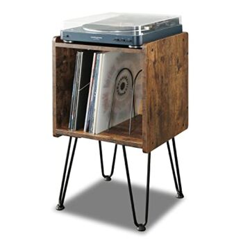 TC-HOMENY Record Player Stand, Vinyl Record Storage Cabinet with Metal Hairpin Legs, Vinyl Record Holder with 4 Quick-Release dividers, Record Storage Holder, End Table for Bedroom Living Room | The Storepaperoomates Retail Market - Fast Affordable Shopping