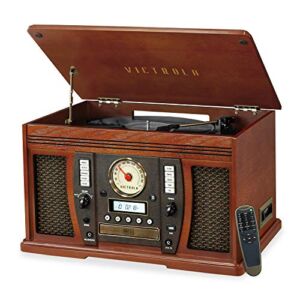 Victrola Aviator 8-in-1 Bluetooth Record Player & Multimedia Center with Built-in Stereo Speakers – 3-Speed Turntable, Vinyl to MP3 Recording, Wireless Music Streaming, Mahogany