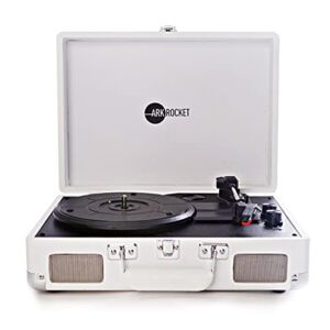 Arkrocket Curiosity Bluetooth Turntable Retro Suitcase 3-Speed Record Player with Built-in Speakers (White)