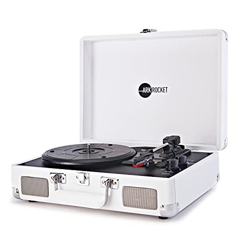 Arkrocket Curiosity Bluetooth Turntable Retro Suitcase 3-Speed Record Player with Built-in Speakers (White) | The Storepaperoomates Retail Market - Fast Affordable Shopping
