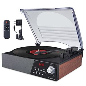 HONGUT Record Player, 3 Speed Turntable Vinyl Record Player with Bluetooth Speaker, MP3 Player Portable LP Vinyl Player with FM Stereo Radio, Vinyl to MP3 Recording Phonograph Player, Brown