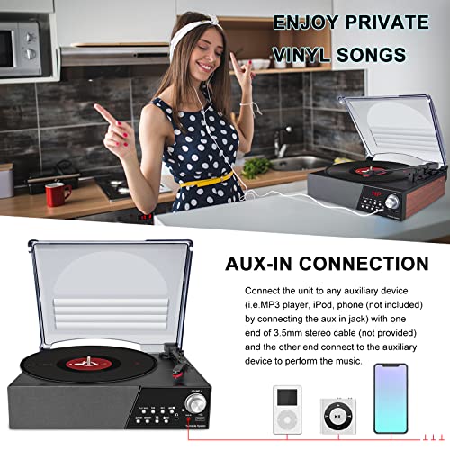 HONGUT Record Player, 3 Speed Turntable Vinyl Record Player with Bluetooth Speaker, MP3 Player Portable LP Vinyl Player with FM Stereo Radio, Vinyl to MP3 Recording Phonograph Player, Brown | The Storepaperoomates Retail Market - Fast Affordable Shopping
