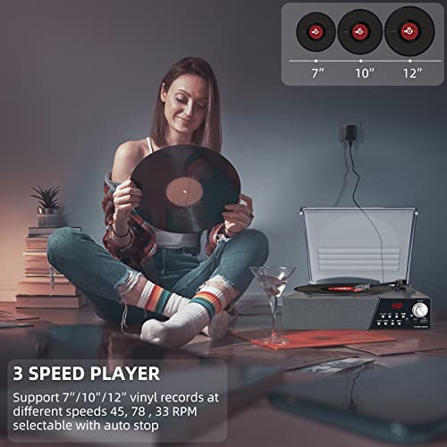 HONGUT Record Player, 3 Speed Turntable Vinyl Record Player with Bluetooth Speaker, MP3 Player Portable LP Vinyl Player with FM Stereo Radio, Vinyl to MP3 Recording Phonograph Player, Brown | The Storepaperoomates Retail Market - Fast Affordable Shopping