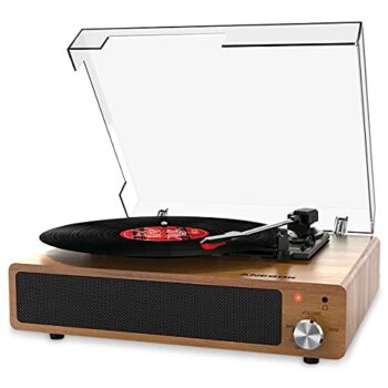 ANESOK Record Player, 3-Speed Bluetooth Turntable and Belt Drive Vinyl Player with Built-in Speakers, Aux-in, Headphone & RCA Jack, Natural Wood | The Storepaperoomates Retail Market - Fast Affordable Shopping