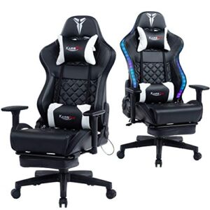 Kasorix RGB Gaming Chair with LED Lights Footrest, Ergonomic High Back Video Game Chair Fully Reclining Padded E-Sport Computer Gaming Chairs with Lumbar Support (White)
