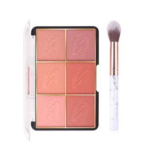 Yeweian 6 Colors Face Blush Palette, Matte Mineral Blush Powder for Cheek,Lip and Eye，Bright Shimmer Face Blush, Contour and Highlight Blush Makeup Palette,with A Blush Brush (Set 01)