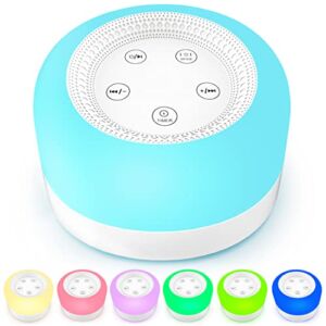 Moeccei White Noise Machine, Baby Sound Machine with 7 Color Night Light, Portable Sleep Machine with Soothing Sounds, Full Touch Control, Timer and Memory Features for Adults Babies(White)
